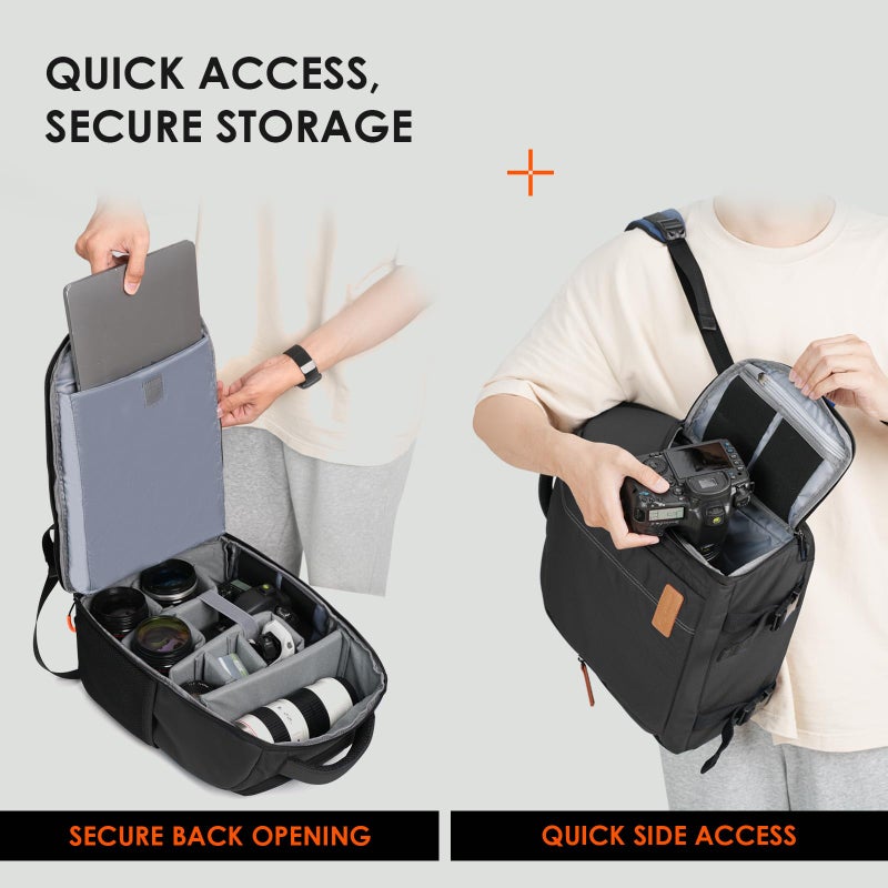 TARION Camera Backpack for Photographers - Compact 15L Camera Bag with 15.6 Inch Laptop Compartment - Side Access Quick Draw - Anti-theft Hidden Pocket Tripod Holder Rain Cover - TB04 Black - Image 2